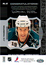 2007-2008 OPC Premier Stitchings PS-JT Joe Thornton