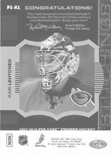 2007-2008 OPC Premier Stitchings PS-KL Kari Lehtonen