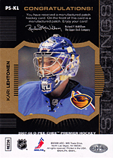 2007-2008 OPC Premier Stitchings PS-KL Kari Lehtonen