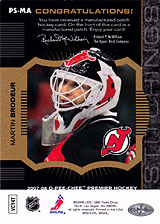2007-2008 OPC Premier Stitchings PS-MA Martin Brodeur