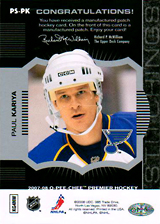 2007-2008 OPC Premier Stitchings PS-PK Paul Kariya