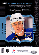 2007-2008 OPC Premier Stitchings PS-PK Paul Kariya
