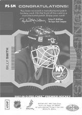 2007-2008 OPC Premier Stitchings PS-SM Billy Smith