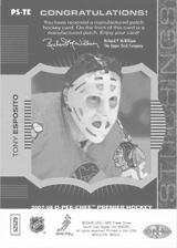 2007-2008 OPC Premier Stitchings PS-TE Tony Esposito