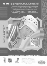 2007-2008 OPC Premier Stitchings PS-WG Wayne Gretzky
