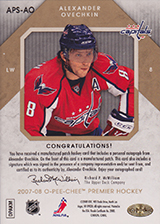 2007-2008 OPC Premier Stitchings Auto APS-AO Alexander Ovechkin