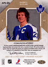 2007-2008 OPC Premier Stitchings Auto APS-DS Darryl Sittler