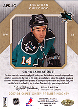 2007-2008 OPC Premier Stitchings Auto APS-JC Jonathan Cheechoo