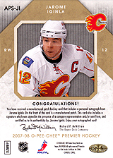 2007-2008 OPC Premier Stitchings Auto APS-JI Jarome Iginla