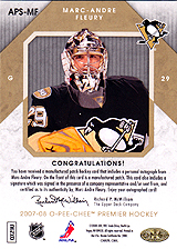 2007-2008 OPC Premier Stitchings Auto APS-MF Marc-Andre Fleury