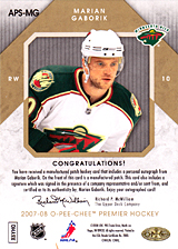 2007-2008 OPC Premier Stitchings Auto APS-MG Marian Gaborik