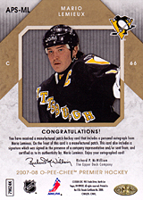 2007-2008 OPC Premier Stitchings Auto APS-ML Mario Lemieux