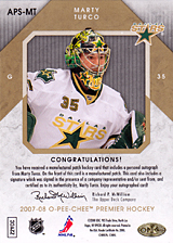 2007-2008 OPC Premier Stitchings Auto APS-MT Marty Turco