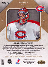 2007-2008 OPC Premier Stitchings Auto APS-PR Patrick Roy