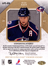2007-2008 OPC Premier Stitchings Auto APS-RN Rick Nash