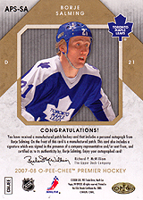 2007-2008 OPC Premier Stitchings Auto APS-SA Borje Salming