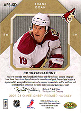 2007-2008 OPC Premier Stitchings Auto APS-SD Shane Doan