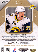 2007-2008 OPC Premier Stitchings Auto APS-TV Thomas Vanek