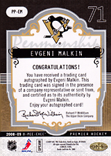 2008-2009 OPC Premier Penmanship PP-EM Evgeni Malkin