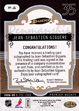 2008-2009 OPC Premier Penmanship PP-JG Jean-Sebastien Giguere