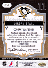 2008-2009 OPC Premier Penmanship PP-JS Jordan Staal