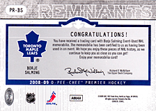2008-2009 OPC Premier Remnants & Auto PR-BS Borje Salming