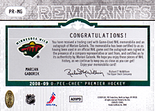 2008-2009 OPC Premier Remnants & Auto PR-MG Marian Gaborik