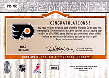 2008-2009 OPC Premier Remnants & Auto PR-MR Mike Richards
