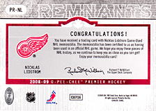 2008-2009 OPC Premier Remnants & Auto PR-NL Nicklas Lidstrom