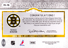 2008-2009 OPC Premier Remnants & Auto PR-PB Patrice Bergeron