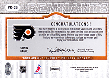 2008-2009 OPC Premier Remnants & Auto PR-SG Simon Gagne