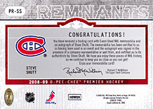 2008-2009 OPC Premier Remnants & Auto PR-SS Steve Shutt