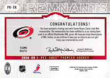 2008-2009 OPC Premier Remnants & Auto PR-TR Tuomo Ruutu