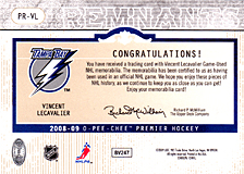2008-2009 OPC Premier Remnants & Auto PR-VL Vincent Lecavalier