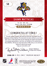 2008-2009 OPC Premier Rookies - Auto 58 
