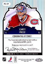 2008-2009 OPC Premier Stitchings PS-CP Carey Price