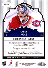 2008-2009 OPC Premier Stitchings PS-CP Carey Price