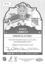 2008-2009 OPC Premier Stitchings PS-HL Henrik Lundqvist