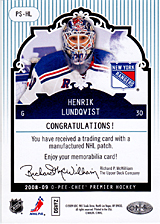 2008-2009 OPC Premier Stitchings PS-HL Henrik Lundqvist