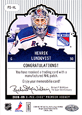 2008-2009 OPC Premier Stitchings PS-HL Henrik Lundqvist