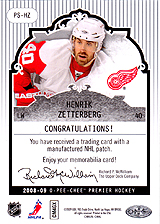 2008-2009 OPC Premier Stitchings PS-HZ Henrik Zetterberg