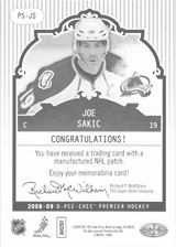 2008-2009 OPC Premier Stitchings PS-JS Joe Sakic