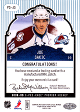 2008-2009 OPC Premier Stitchings PS-JS Joe Sakic