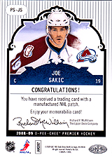 2008-2009 OPC Premier Stitchings PS-JS Joe Sakic