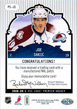 2008-2009 OPC Premier Stitchings PS-JS Joe Sakic