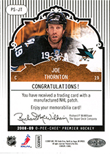 2008-2009 OPC Premier Stitchings PS-JT Joe Thornton