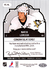 2008-2009 OPC Premier Stitchings PS-ML Mario Lemieux