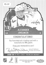 2008-2009 OPC Premier Stitchings PS-OV Alexander Ovechkin