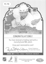 2008-2009 OPC Premier Stitchings PS-PD Pavel Datsyuk