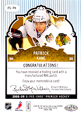 2008-2009 OPC Premier Stitchings PS-PK Patrick Kane